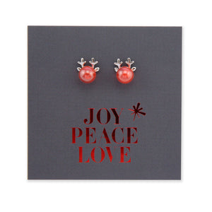 Sterling Silver Studs - Joy Peace Love - Reindeer Nose (9106)
