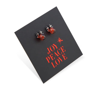 Sterling Silver Studs - Joy Peace Love - Reindeer Nose (9106)
