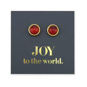Joy To The World - Gold Stainless Steel 8mm Circle Studs - Crimson Red (11225)