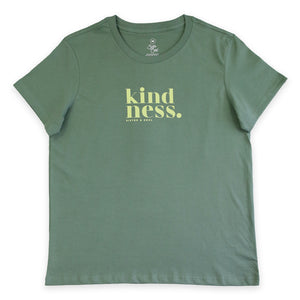 Kindness - Boxy Tee - Sage with Soft Lime Print