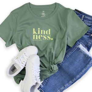 Kindness - Boxy Tee - Sage with Soft Lime Print