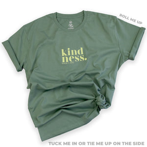Kindness - Plus Size Long Boxy Tee - Sage with Lime Print