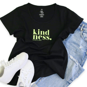Kindness - Scoopy Tee - Black with Lime Print