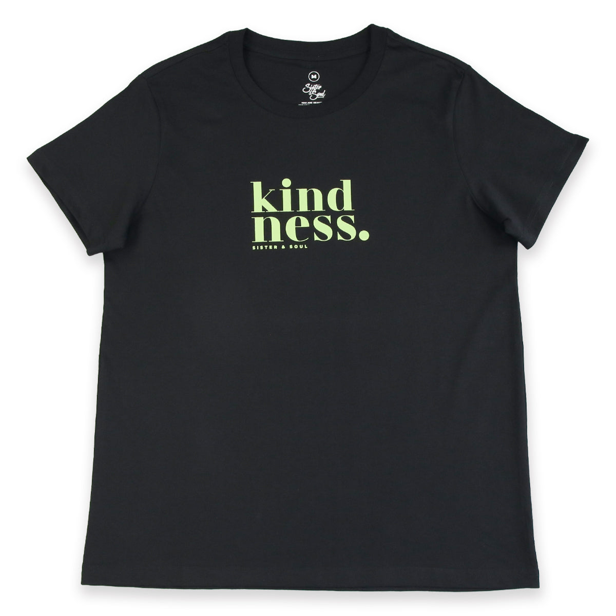 Kindness - Boxy Tee - Black with Lime Print