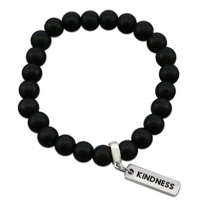 Black onyx stone bead bracelet with silver meaningful charm.