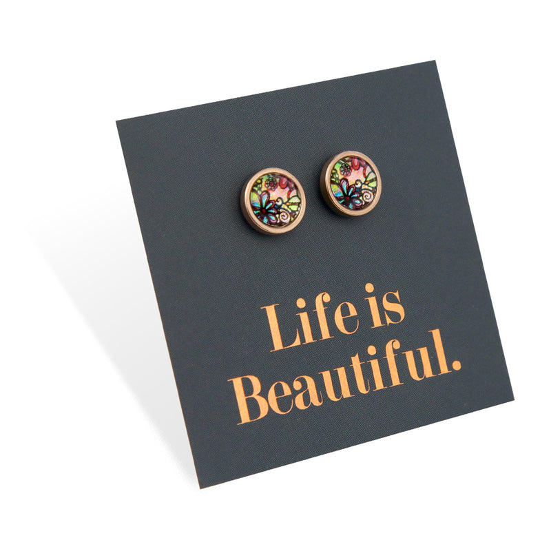 Heart & Soul Collection - Life Is Beautiful - Rose Gold Stainless Steel 8mm Circle Studs - Flora (12854)