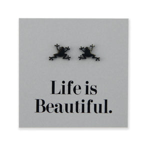 Stainless Steel Earring Studs Life Is Beautiful FROGS gold, silver, rose gold, black
