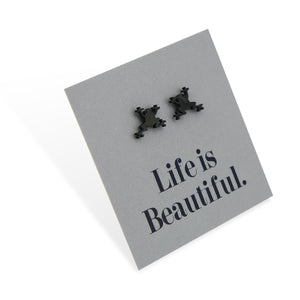 Stainless Steel Earring Studs Life Is Beautiful FROGS gold, silver, rose gold, black