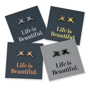 Stainless Steel Earring Studs Life Is Beautiful FROGS gold, silver, rose gold, black