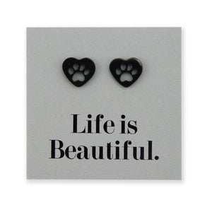 Stainless Steel Earring Studs - Life Is Beautiful - HEART PAW PRINTS