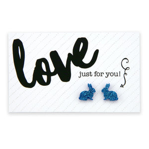 Sparkle Bunny Acrylic Stud - Love Just For You - Blue Glitter (2301-F)