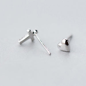 Cross & Heart - Sterling Silver Studs - Love Just For You (11663)