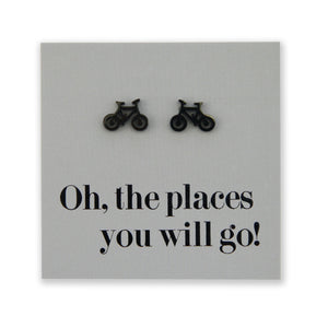Stainless Steel Earring Studs Oh, The Places You Will Go BICYCLES gold, silver, rose gold, black