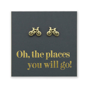Stainless Steel Earring Studs Oh, The Places You Will Go BICYCLES gold, silver, rose gold, black