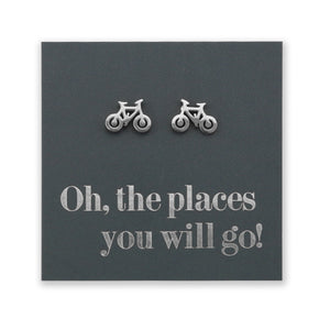 Stainless Steel Earring Studs Oh, The Places You Will Go BICYCLES gold, silver, rose gold, black