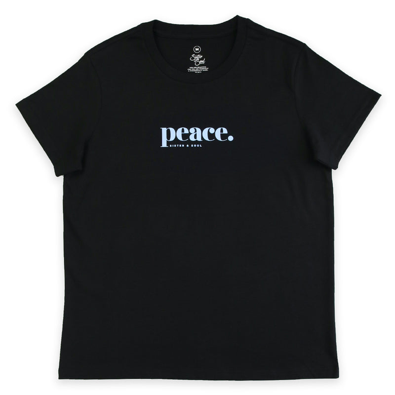 Peace - Boxy Tee - Black with Soft Blue Print
