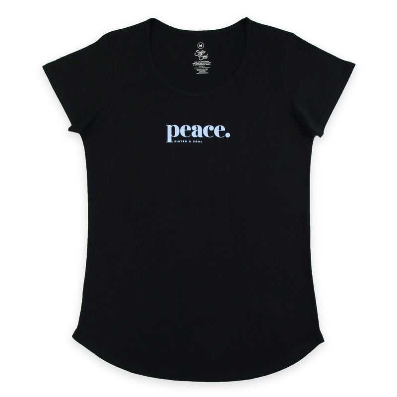 Peace - Scoopy Tee - Black with Soft Blue Print (C502)