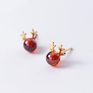 18k Plated Gold Sterling Silver Studs - Joy Peace Love - Reindeer Nose (9905-R)