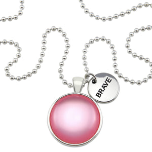 PINK COLLECTION - Bright Silver 'BRAVE' Necklace - Pink Pearl Resin (11821)