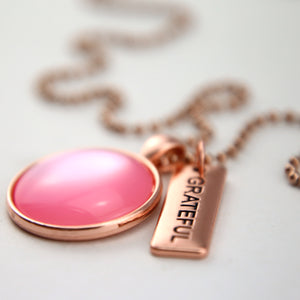 PINK COLLECTION - Rose Gold 'GRATEFUL' Necklace - Pink Pearl Resin (10555)
