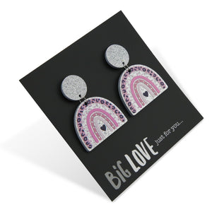 Acrylic Glitter Dangles - 'Big Love Just For You' - Pink & Silver Rainbow (2416)