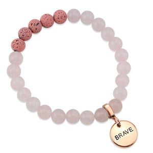Lava Stone Bracelet - 8mm Rose Quartz Pink Lava Stone beads - with Rose Gold Word Charm