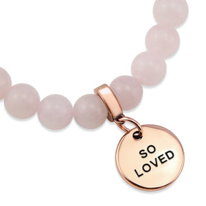 Lava Stone Bracelet - 8mm Rose Quartz Pink Lava Stone beads - with Rose Gold Word Charm