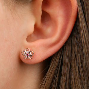Sparkly Floral - 18k Rose Gold Plated Sterling Silver Stud + CZ Crystal - So Loved (8510)