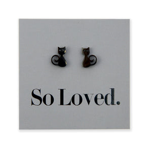 Stainless Steel Earring Studs, So Loved, Black Cats