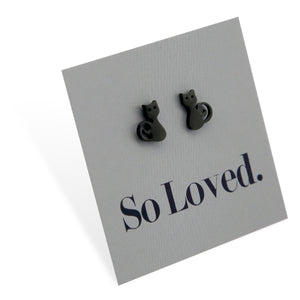 Stainless Steel Earring Studs, So Loved, Black Cats