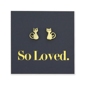 Stainless Steel Earring Studs, So Loved, Gold Cats