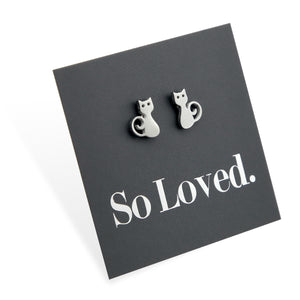Stainless Steel Earring Studs, So Loved, Silver Cats