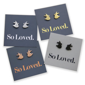 Stainless Steel Earring Studs - So Loved - CUTE BUNNY RABBITS