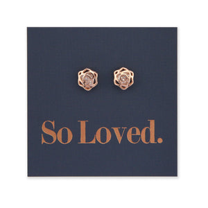 Rose Flower - 18k Rose Gold Plated Sterling Silver Stud with CZ - So Loved (9413-R)