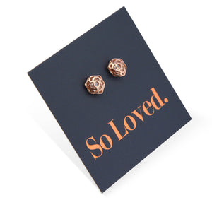 Rose Flower - 18k Rose Gold Plated Sterling Silver Stud with CZ - So Loved (9413-R)