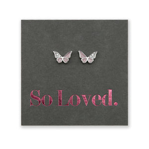 Pink butterfly stud, sterling silver with cubic zirconia, national breast cancer foundation fundraiser.