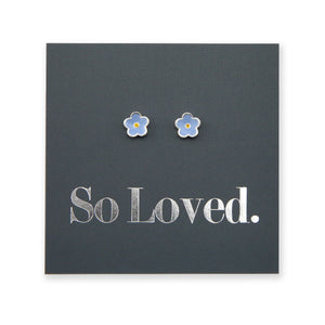 Tiny Flower Bud - Sterling Silver Studs and soft blue enamel - So Loved (8903-R)