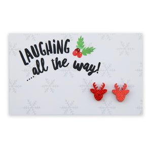 Sparkle Acrylic Studs - Laughing All The Way - Red Glitter Reindeer (10945)