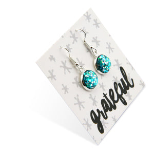 SPARKLEFEST - Grateful - Bright Silver Dangle Earrings - Aqua & Silver Glitter (8504-F)
