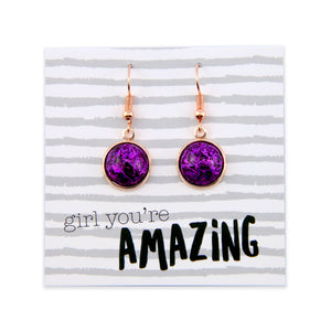 SPARKLEFEST - Girl You're Amazing - Rose Gold Dangles- Purple Glitter (12621)