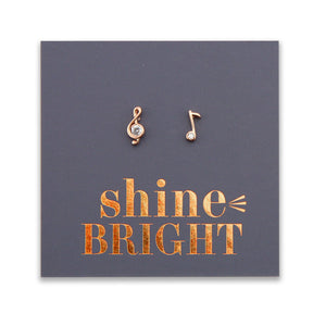 Shine bright music note earrings in rose gold sterling silver earring studs with cubic zirconia crystal.