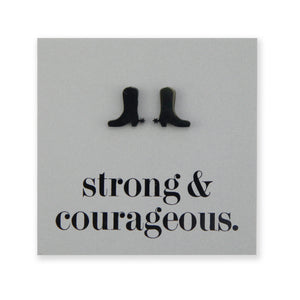 Stainless Steel Earring Studs - Strong & Courageous - BOOTS