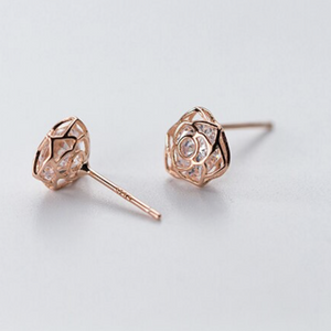 Rose Flower - 18k Rose Gold Plated Sterling Silver Stud with CZ - So Loved (9413-R)