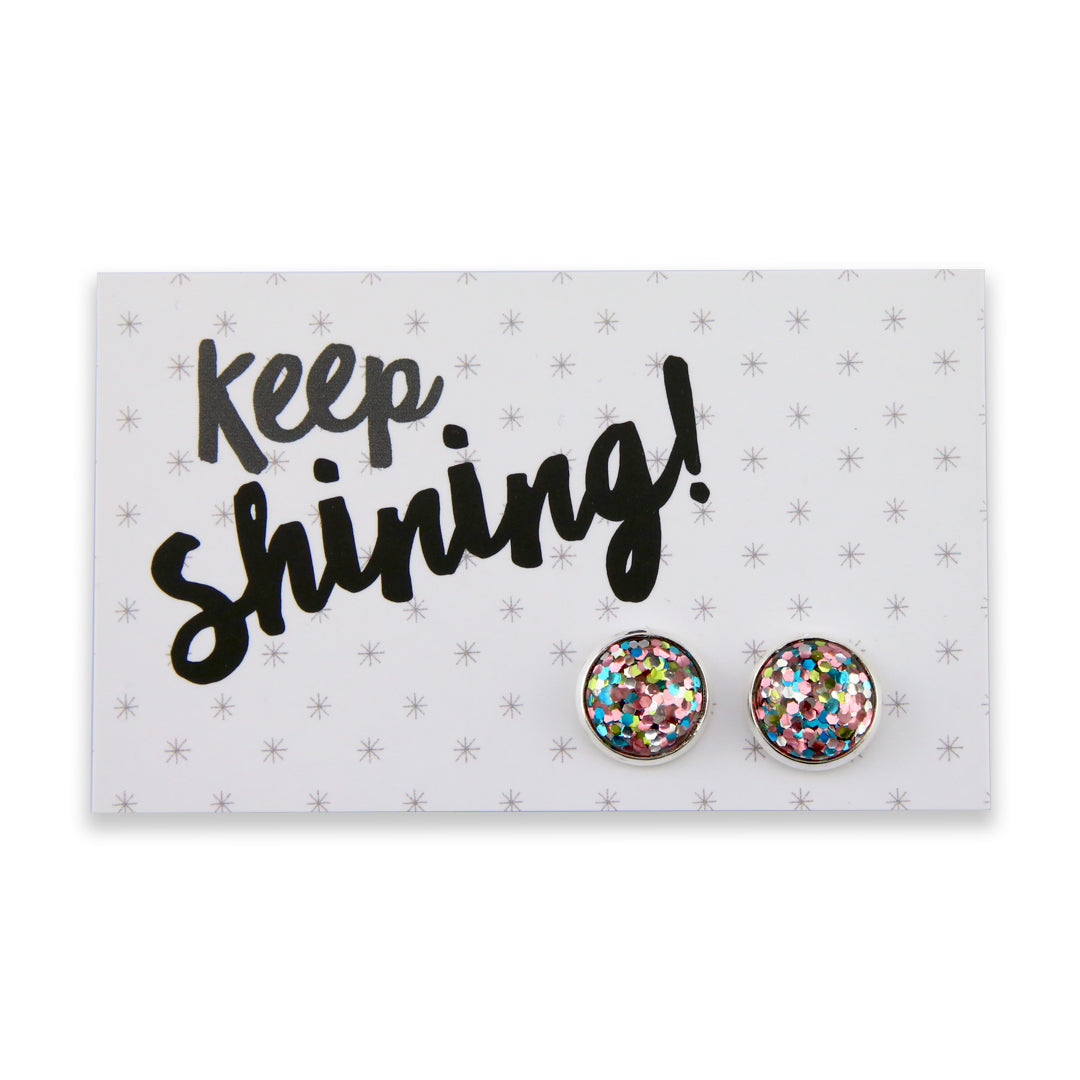 SPARKLEFEST - Keep Shining! Blue, Pink & Silver Pastel Glitter Resin Earrings set in Silver - Pastel Pizazz (9417)