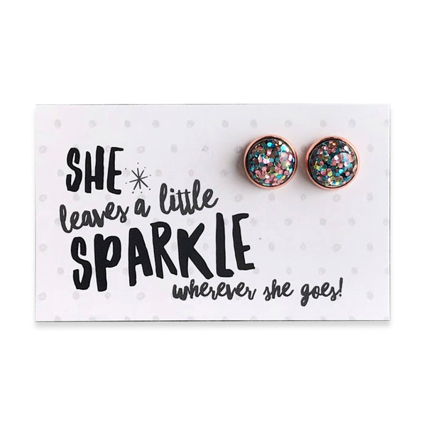 SPARKLEFEST - She Leaves a Little Sparkle - Rose Gold 12mm Circle Studs - Glitter Pastels