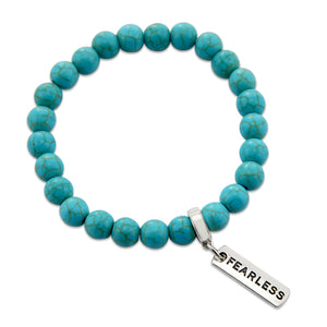 Stone Bracelet - Turquoise 8mm Beads - with Silver Word charm