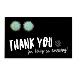 SPARKLEFEST - Thank You For Being So Amazing - Deluxe Stainless Steel Rose Gold Earrings - Aqua Gold Leaf (11625)