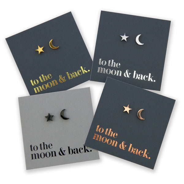 Stainless Steel Earring Studs To The Moon And Back STAR & MOON