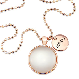Rose Gold 'LOVED' Necklace - White Pearl Resin (10861)