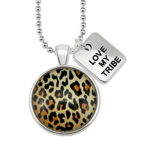 The STRONG WOMEN Collection - Bright Silver 'LOVE MY TRIBE' Necklace - Wild Thing Leopard (10864)